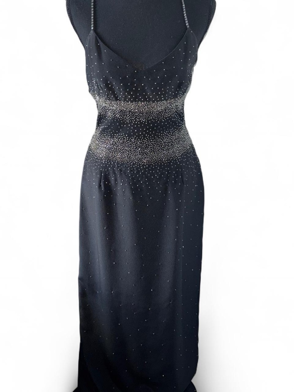1990’s Black Beaded Spaghetti Strap Evening Dress